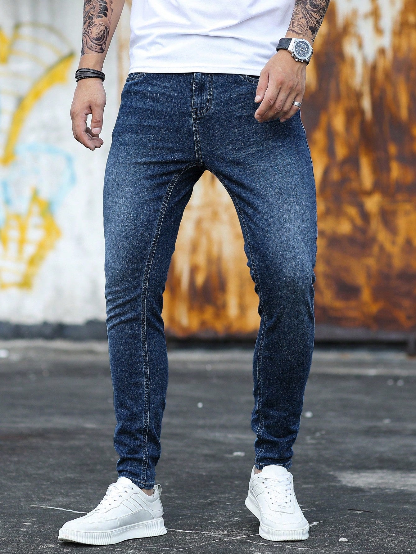 Manfinity Homme Heren Skinny jeans Katoen Schuine zak