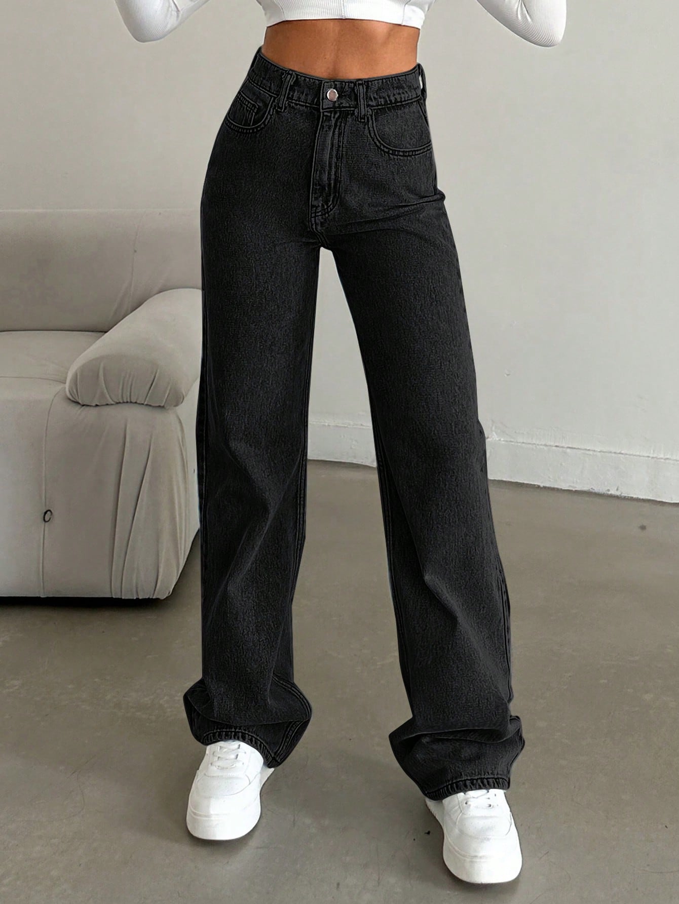 SHEIN Cottnline Rechte pijp jeans Snow Wash