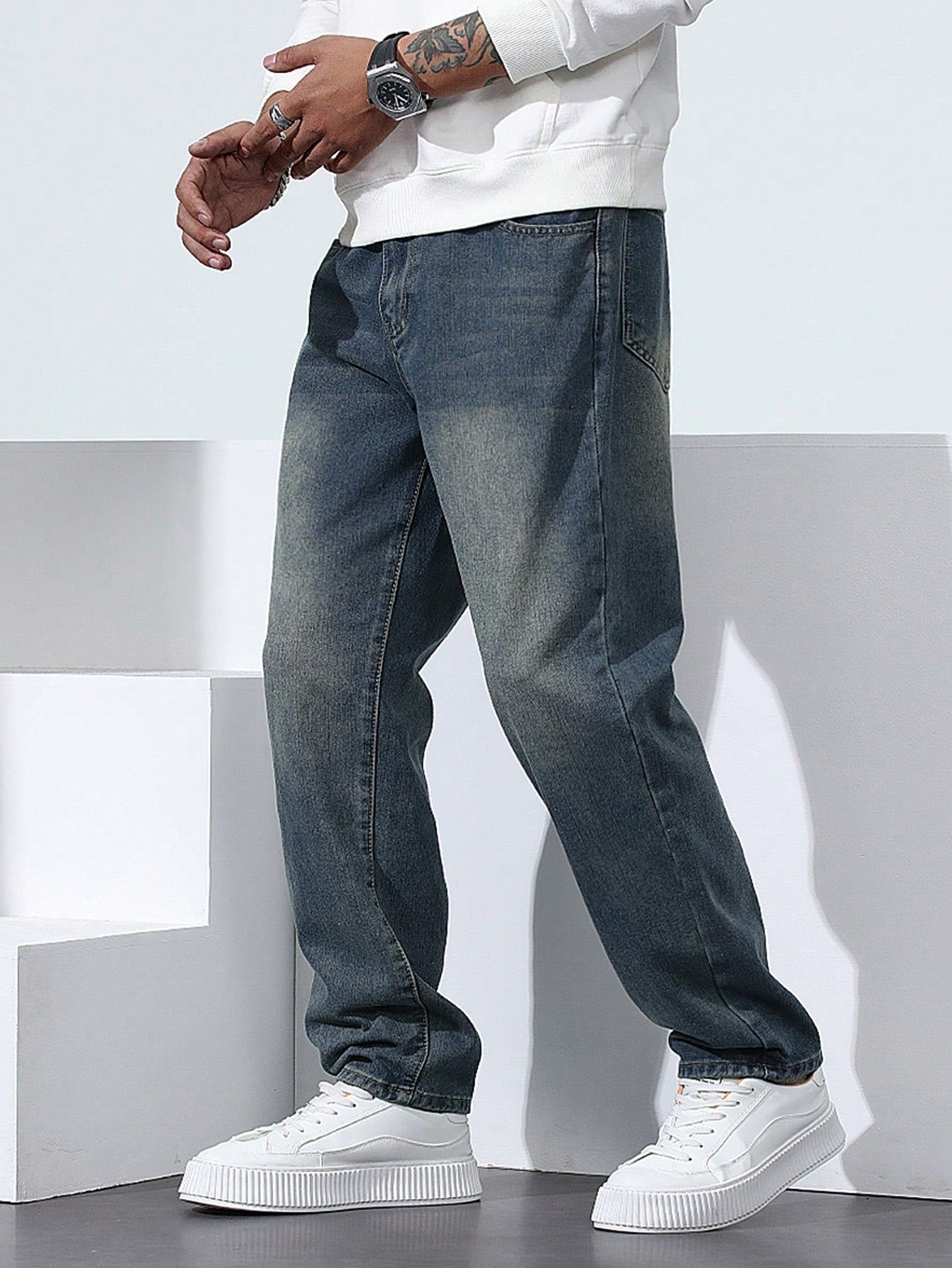 Manfinity Homme Heren rechte losse casual fit jeans met zakken