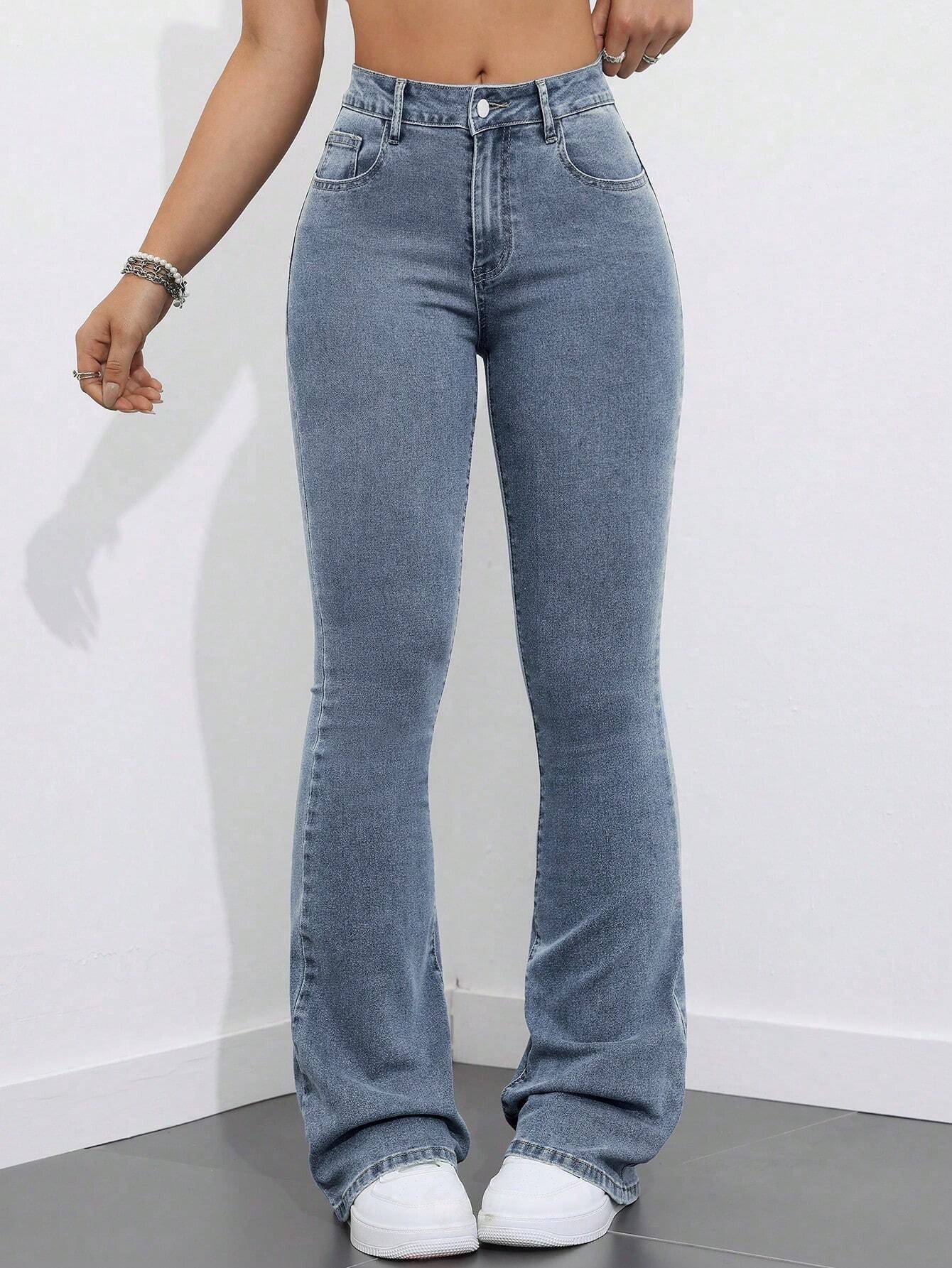 SHEIN Dames effen zak flared leg casual veelzijdige denim jeans
