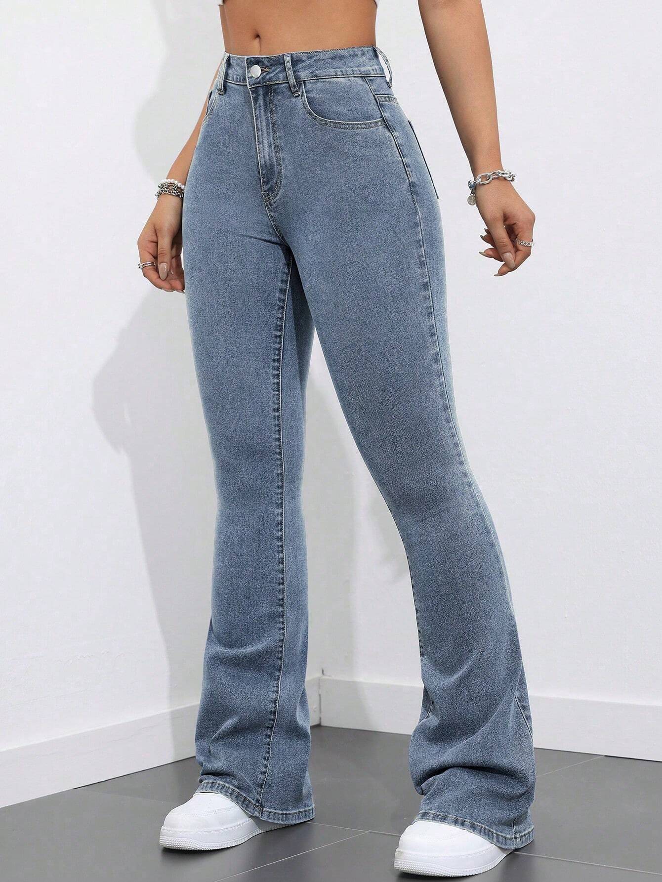 SHEIN Dames effen zak flared leg casual veelzijdige denim jeans