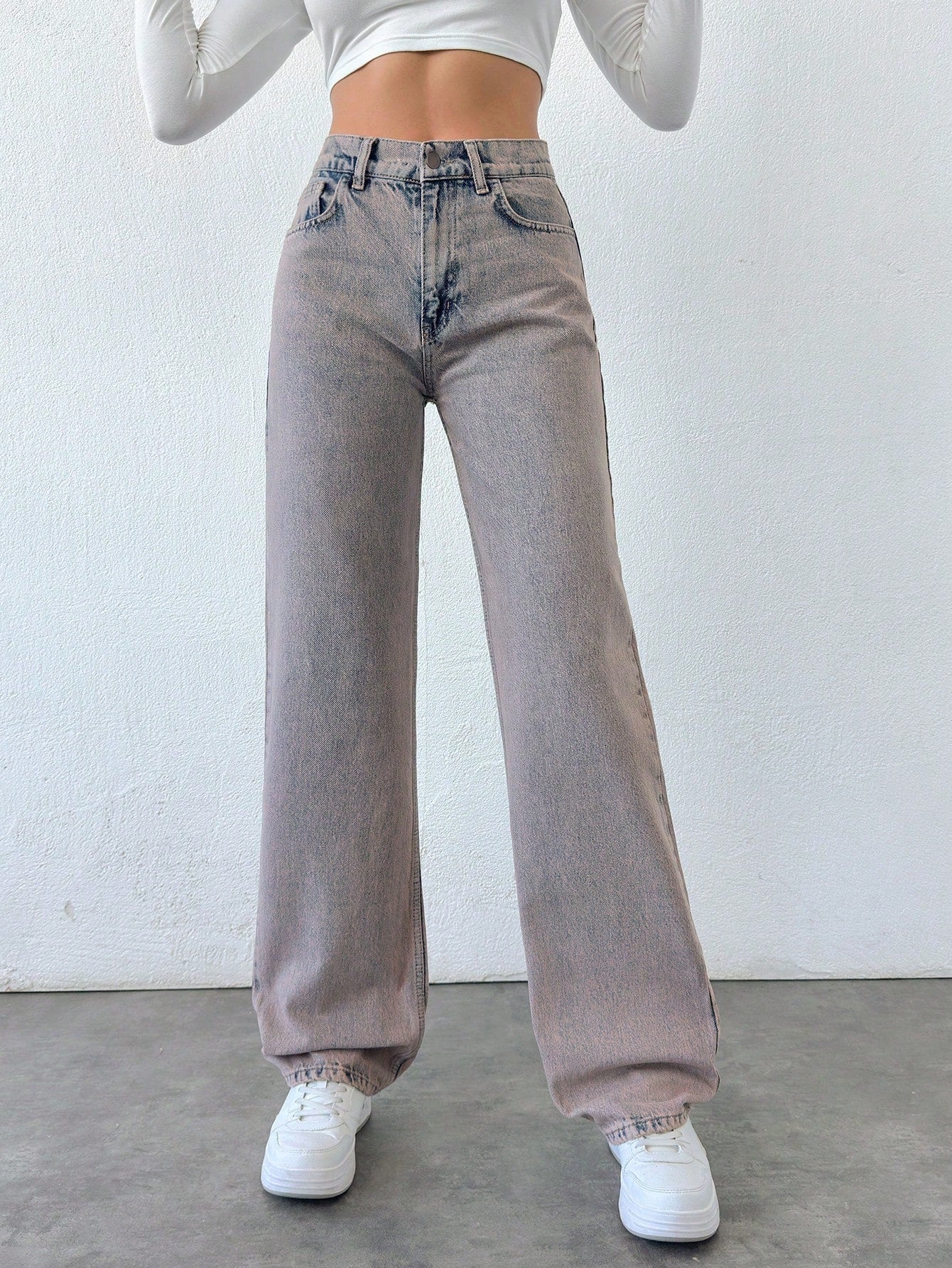 SHEIN Cottnline Rechte pijp jeans Snow Wash