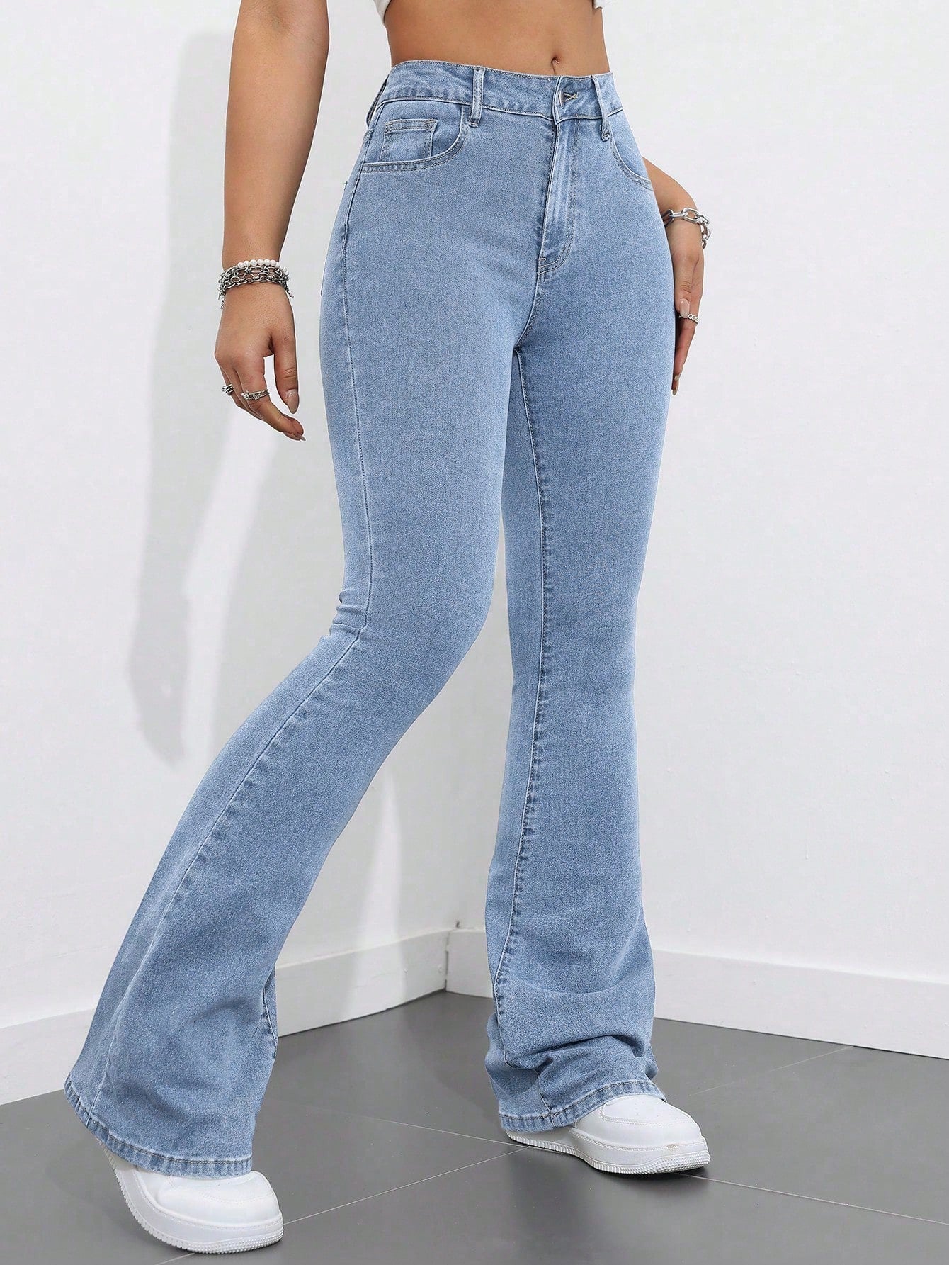 SHEIN Dames effen zak flared leg casual veelzijdige denim jeans