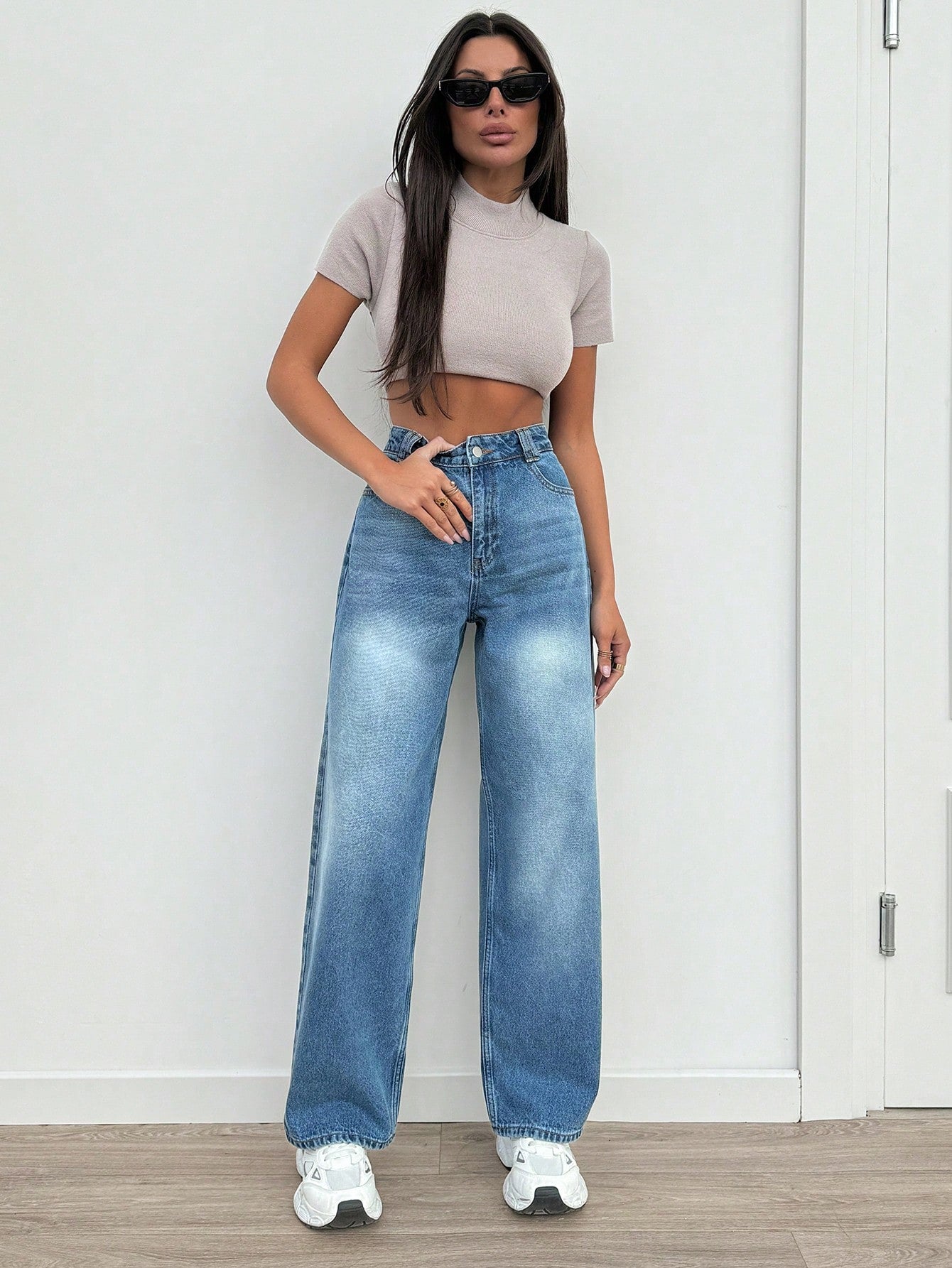 SHEIN Cottnline Rechte pijp jeans Snow Wash