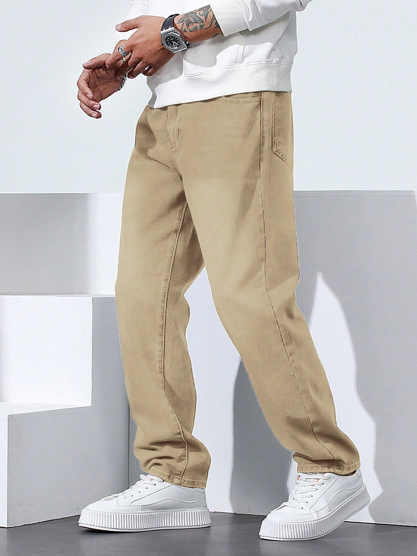 Manfinity Homme Heren rechte losse casual fit jeans met zakken