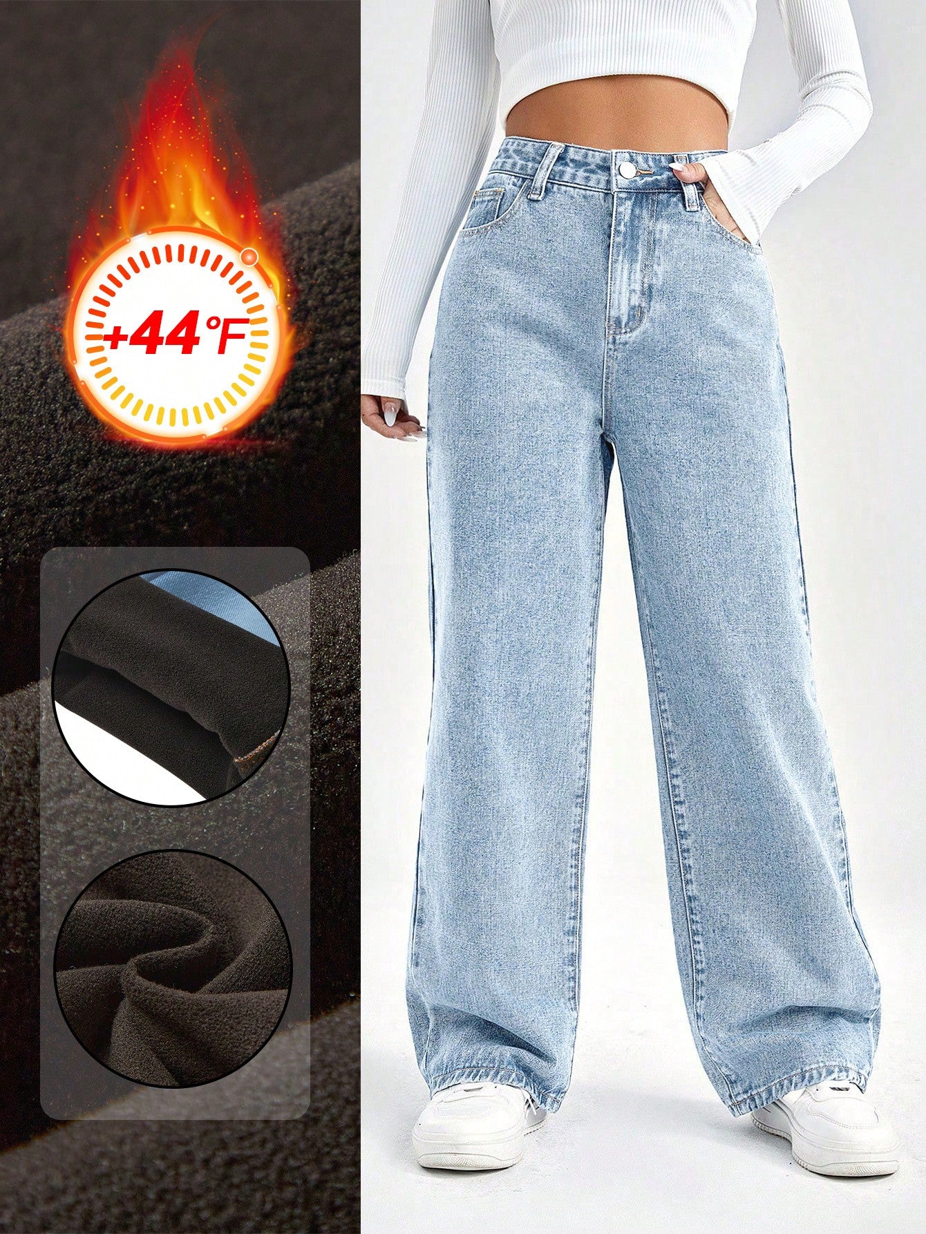 SHEIN EZwear Damesjeans met losse pasvorm, rechte pijpen en zakken, casual en veelzijdig