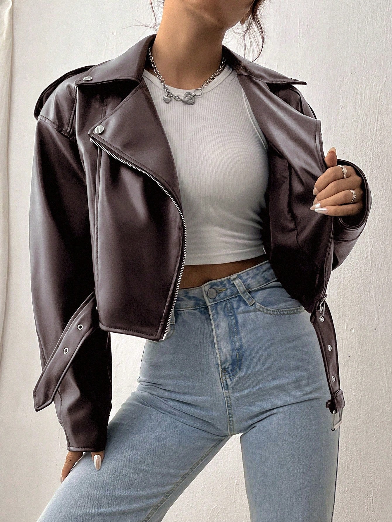 SHEIN MOOSTA Dames effen kleur minimalistische casual lange mouw jas