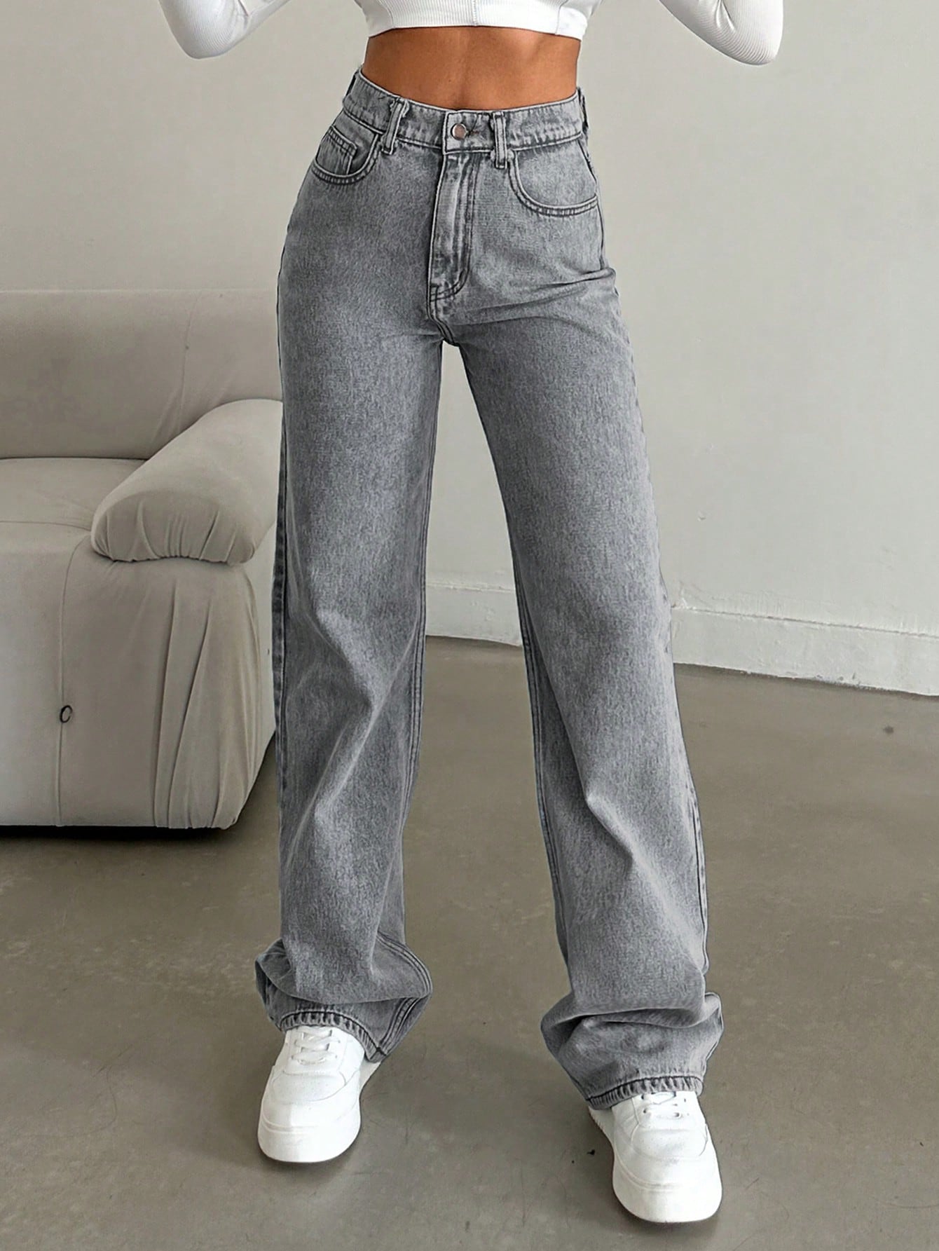 SHEIN Cottnline Rechte pijp jeans Snow Wash