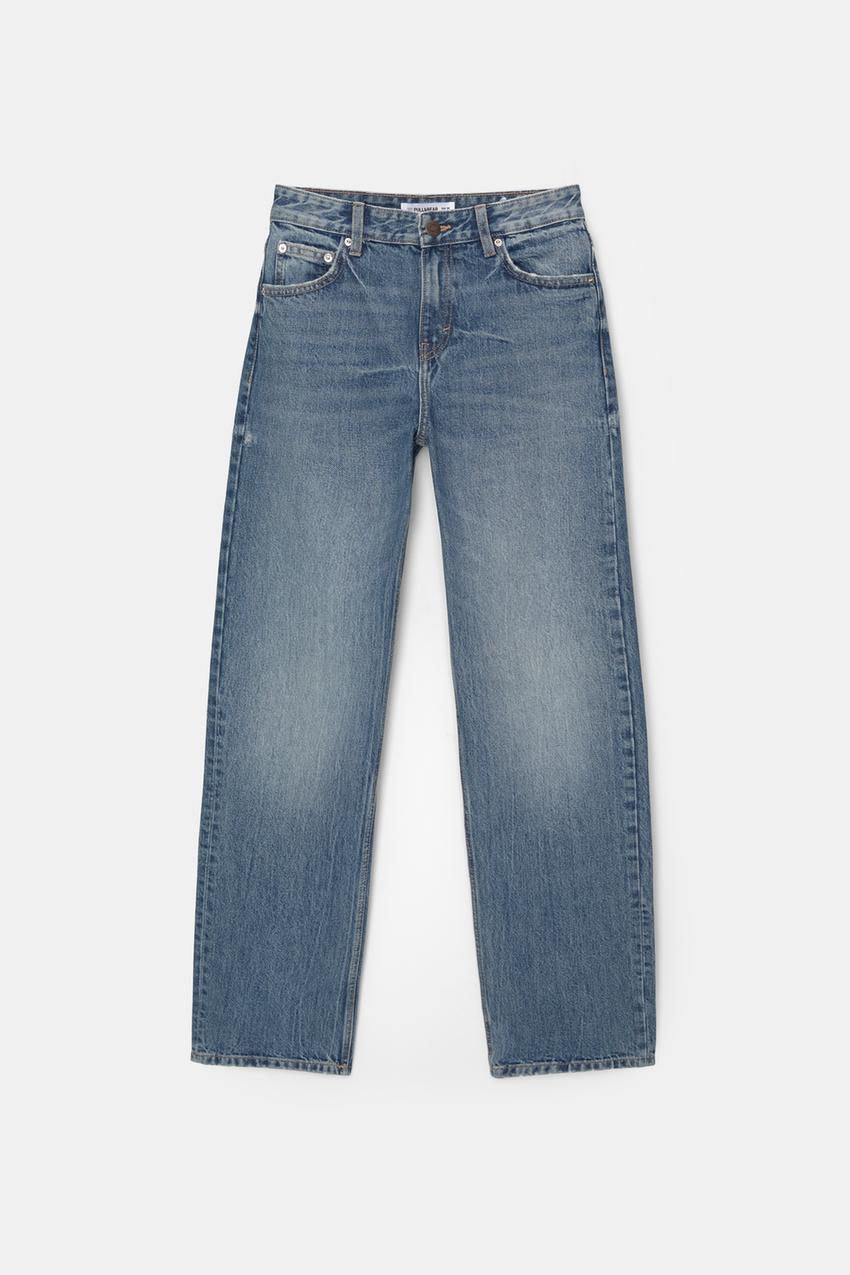 Straight jeans met halfhoge taille half blue
