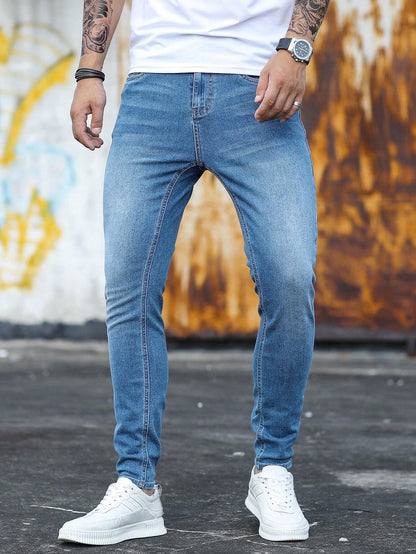 Manfinity Homme Heren Skinny jeans Katoen Schuine zak