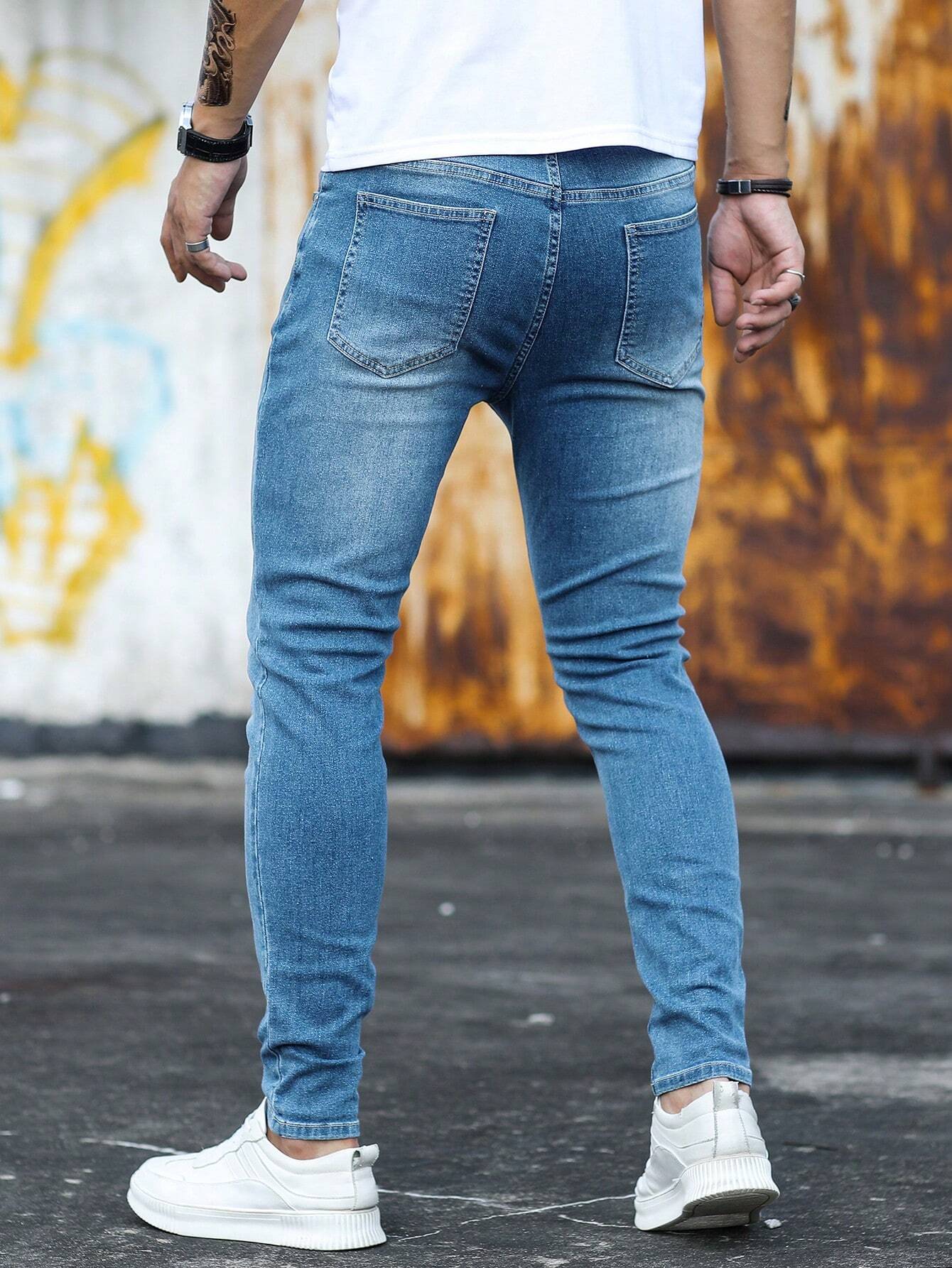 Manfinity Homme Heren Skinny jeans Katoen Schuine zak