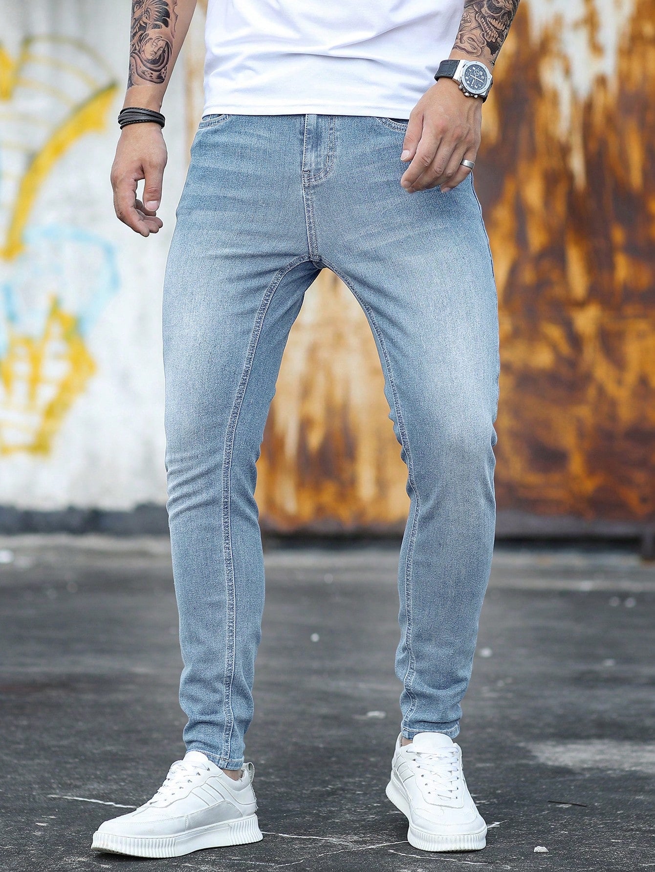 Manfinity Homme Heren Skinny jeans Katoen Schuine zak