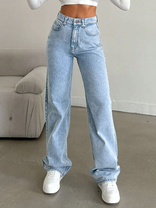 SHEIN Cottnline Rechte pijp jeans Snow Wash