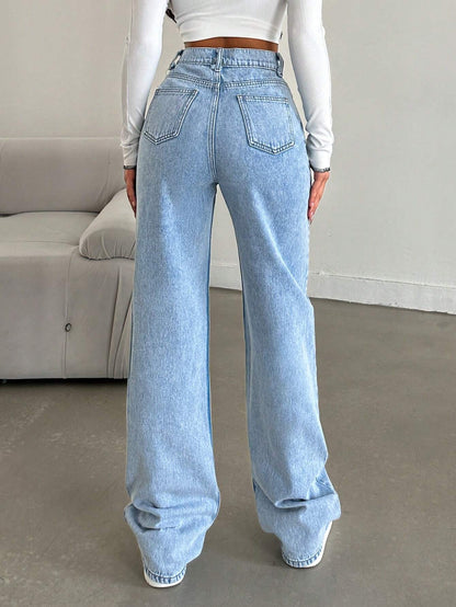 SHEIN Cottnline Rechte pijp jeans Snow Wash