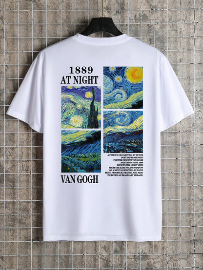 Zomerslogan voor heren, olieverfschilderij, ronde hals, casual T-shirt met korte mouwen