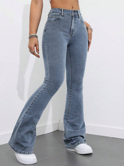 SHEIN Dames effen zak flared leg casual veelzijdige denim jeans