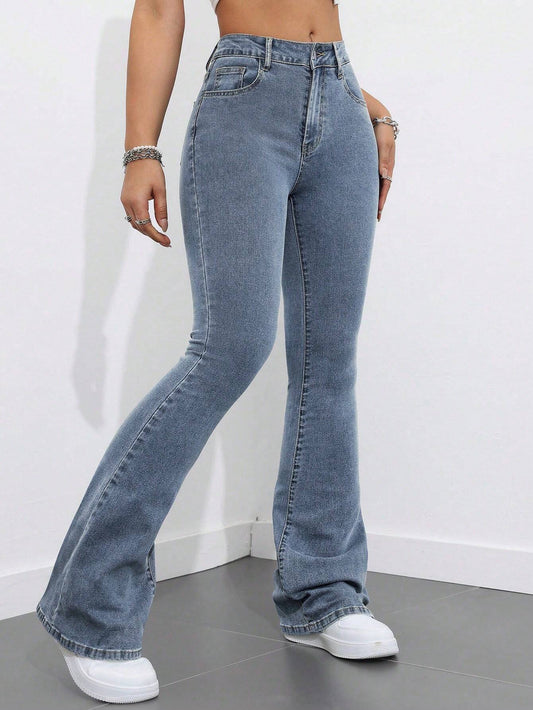 SHEIN Dames effen zak flared leg casual veelzijdige denim jeans