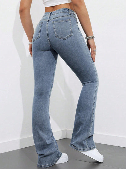 SHEIN Dames effen zak flared leg casual veelzijdige denim jeans