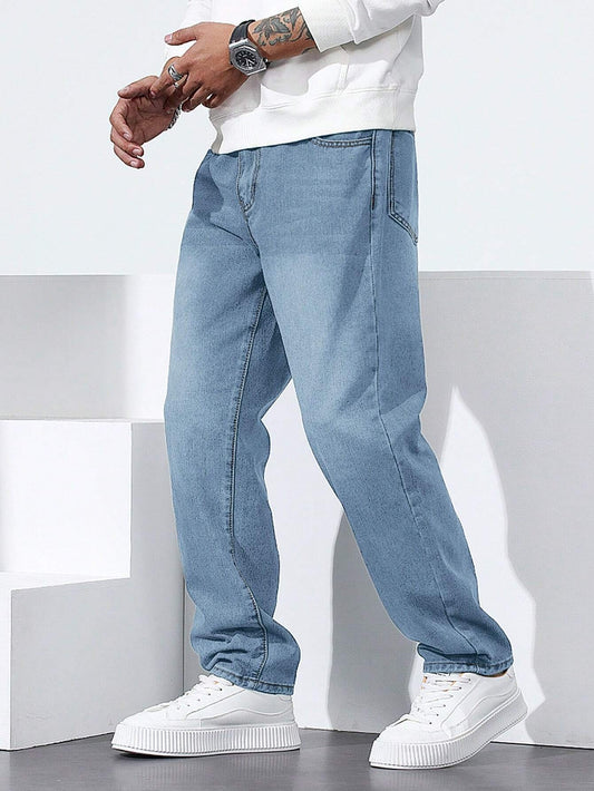 Manfinity Homme Heren rechte losse casual fit jeans met zakken