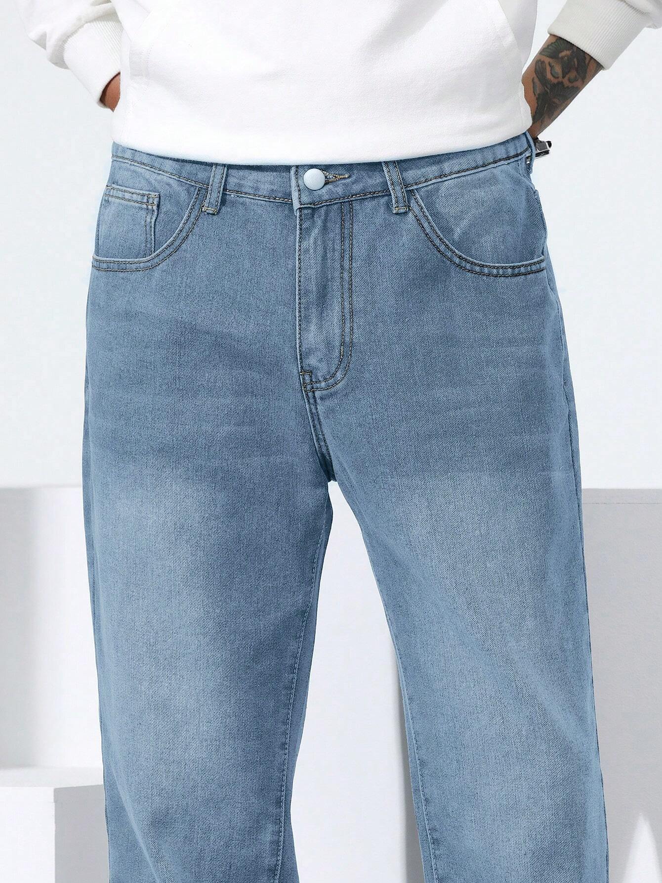 Manfinity Homme Heren rechte losse casual fit jeans met zakken