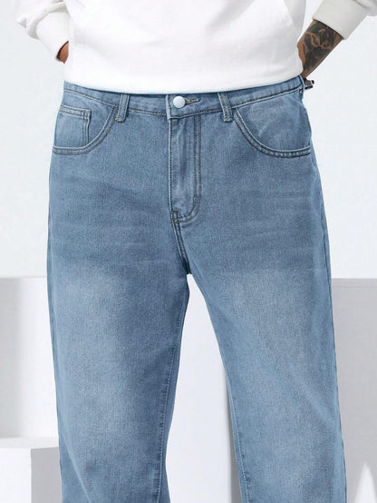 Manfinity Homme Heren rechte losse casual fit jeans met zakken