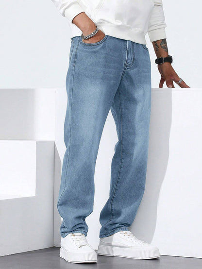 Manfinity Homme Heren rechte losse casual fit jeans met zakken