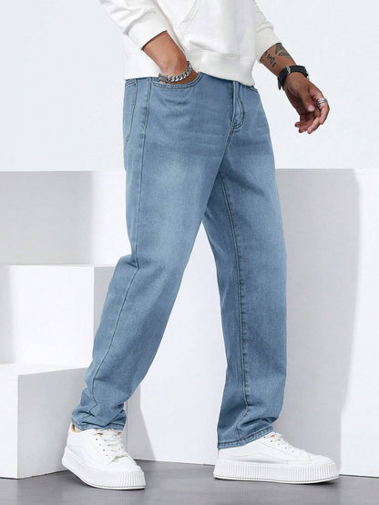 Manfinity Homme Heren rechte losse casual fit jeans met zakken