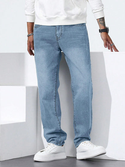 Manfinity Homme Heren rechte losse casual fit jeans met zakken