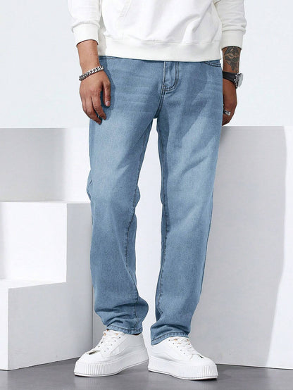Manfinity Homme Heren rechte losse casual fit jeans met zakken