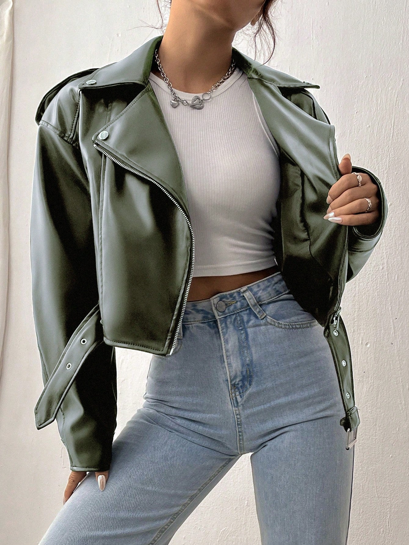SHEIN MOOSTA Dames effen kleur minimalistische casual lange mouw jas