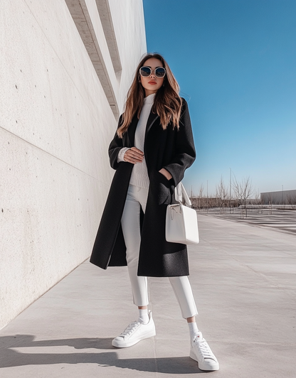 ELEGANCE - LONG TRENCH COAT BLACK